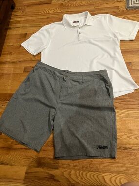 Wave Life Men's Gray Shorts Sz 44 and White Grand Slam Polo Sz XXL EUC